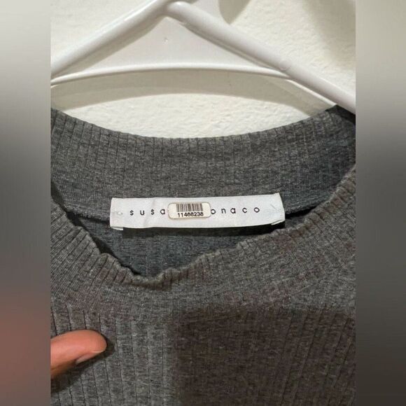 Susana Monaco Grey Graphite Ribbed Minimalist Fall Chic Sweater Knit Midi Dress - Picture 8 of 12